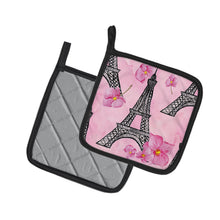 Load image into Gallery viewer, Watercolor Pink Flowers and Eiffel Tower Pot Holders - Set of 2 - Heat-Resistant Kitchen Essentials BB7511PTHD