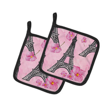 Load image into Gallery viewer, Watercolor Pink Flowers and Eiffel Tower Pot Holders - Set of 2 - Heat-Resistant Kitchen Essentials BB7511PTHD