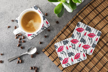 Load image into Gallery viewer, Watercolor Lipstick and Grey Stripes Foam Coaster  BB7512FC