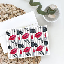 Load image into Gallery viewer, Watercolor Lipstick and Grey Stripes Greeting Cards -  Blank Note Cards – 8-Pack of Artist-Designed Cards with Envelopes