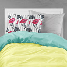 Load image into Gallery viewer, Watercolor Lipstick and Grey Stripes Fabric Standard Pillowcase – Artistic Decorative Front, White Back BB7512PILLOWCASE