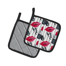Load image into Gallery viewer, Watercolor Lipstick and Grey Stripes Pot Holders - Set of 2 - Heat-Resistant Kitchen Essentials BB7512PTHD