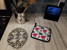Load image into Gallery viewer, Watercolor Lipstick and Grey Stripes Pot Holders - Set of 2 - Heat-Resistant Kitchen Essentials BB7512PTHD
