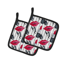 Load image into Gallery viewer, Watercolor Lipstick and Grey Stripes Pot Holders - Set of 2 - Heat-Resistant Kitchen Essentials BB7512PTHD
