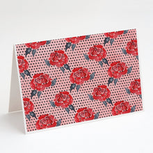 Load image into Gallery viewer, Watercolor Red Roses and Polkadots Greeting Cards -  Blank Note Cards – 8-Pack of Artist-Designed Cards with Envelopes