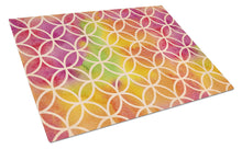 Load image into Gallery viewer, Watercolor Rainbow Geometric Circles Glass Cutting Boards – Durable, Decorative Kitchen Art Large BB7515LCB