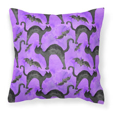 Load image into Gallery viewer, Watecolor Halloween Black Cats on Purple Fabric Decorative Pillow BB7528PW1818