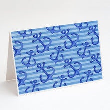 Load image into Gallery viewer, Beach Watercolor Anchors Greeting Cards -  Blank Note Cards – 8-Pack of Artist-Designed Cards with Envelopes