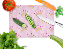 Load image into Gallery viewer, Watercolor Princess Crown on Pink Glass Cutting Boards – Durable, Decorative Kitchen Art Large BB7546LCB