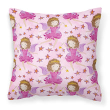 Load image into Gallery viewer, Watercolor Fairy Princess on Pink Fabric Decorative Pillow BB7547PW1818