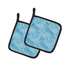Load image into Gallery viewer, Watercolor Geometric Cirlce on Blue Pot Holders - Set of 2 - Heat-Resistant Kitchen Essentials BB7555PTHD