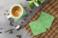 Load image into Gallery viewer, Watercolor Geometric Cirlce on Green Foam Coaster  BB7556FC
