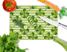 Load image into Gallery viewer, Watercolor Shamrock Stripes Glass Cutting Boards – Durable, Decorative Kitchen Art Large BB7557LCB