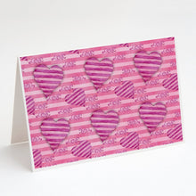 Load image into Gallery viewer, Watercolor Hot Pink Striped Hearts Greeting Cards -  Blank Note Cards – 8-Pack of Artist-Designed Cards with Envelopes