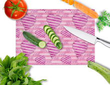 Load image into Gallery viewer, Watercolor Hot Pink Striped Hearts Glass Cutting Boards – Durable, Decorative Kitchen Art Large BB7566LCB