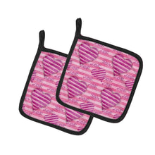 Load image into Gallery viewer, Watercolor Hot Pink Striped Hearts Pot Holders - Set of 2 - Heat-Resistant Kitchen Essentials BB7566PTHD