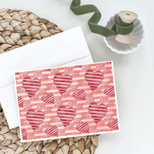 Load image into Gallery viewer, Watercolor Red Striped Hearts Greeting Cards -  Blank Note Cards – 8-Pack of Artist-Designed Cards with Envelopes