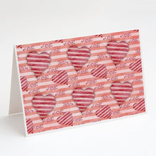 Load image into Gallery viewer, Watercolor Red Striped Hearts Greeting Cards -  Blank Note Cards – 8-Pack of Artist-Designed Cards with Envelopes