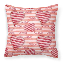 Load image into Gallery viewer, Watercolor Red Striped Hearts Fabric Decorative Pillow BB7567PW1818