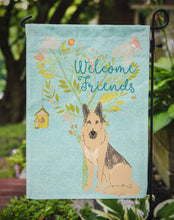 Load image into Gallery viewer, Welcome Friends German Shepherd Garden Flag – Teal Dog Yard Decor with Tree Illustration BB7578GF