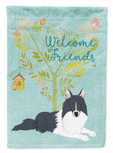 Load image into Gallery viewer, Welcome Friends Black White Collie Garden Flag – Teal Dog Yard Decor with Tree Illustration BB7583GF