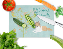 Load image into Gallery viewer, Welcome Friends Collie Glass Cutting Boards – Durable, Decorative Kitchen Art Large BB7584LCB