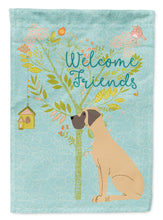 Load image into Gallery viewer, Welcome Friends Fawn Great Dane Natural Ears Garden Flag – Teal Dog Yard Decor with Tree Illustration BB7588GF