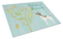 Load image into Gallery viewer, Welcome Friends Gun Dog Glass Cutting Boards – Durable, Decorative Kitchen Art Large BB7593LCB