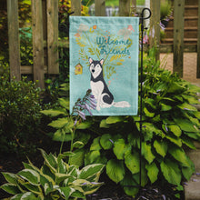 Load image into Gallery viewer, Welcome Friends Siberian Husky Garden Flag – Teal Dog Yard Decor with Tree Illustration BB7594GF