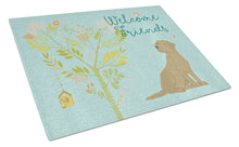 Load image into Gallery viewer, Welcome Friends Chocolate Labrador Retriever Glass Cutting Boards – Durable, Decorative Kitchen Art Large BB7597LCB