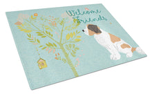 Load image into Gallery viewer, Welcome Friends Saint Bernard Glass Cutting Boards – Durable, Decorative Kitchen Art Large BB7599LCB