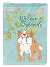 Load image into Gallery viewer, Welcome Friends English Bulldog Garden Flag – Teal Dog Yard Decor with Tree Illustration BB7602GF