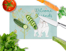 Load image into Gallery viewer, Welcome Friends English Bulldog White Glass Cutting Boards – Durable, Decorative Kitchen Art Large BB7603LCB