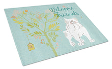 Load image into Gallery viewer, Welcome Friends English Bulldog White Glass Cutting Boards – Durable, Decorative Kitchen Art Large BB7603LCB
