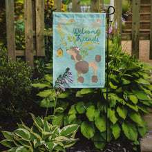 Load image into Gallery viewer, Welcome Friends Chocolate Poodle Garden Flag – Teal Dog Yard Decor with Tree Illustration BB7612GF