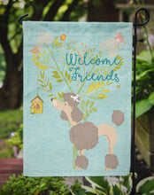 Load image into Gallery viewer, Welcome Friends Chocolate Poodle Garden Flag – Teal Dog Yard Decor with Tree Illustration BB7612GF
