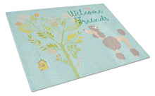 Load image into Gallery viewer, Welcome Friends Chocolate Poodle Glass Cutting Boards – Durable, Decorative Kitchen Art Large BB7612LCB