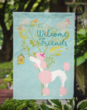 Load image into Gallery viewer, Welcome Friends Pink Poodle Garden Flag – Teal Dog Yard Decor with Tree Illustration BB7613GF
