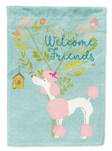 Load image into Gallery viewer, Welcome Friends Pink Poodle Garden Flag – Teal Dog Yard Decor with Tree Illustration BB7613GF