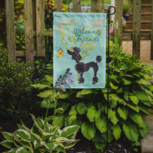Load image into Gallery viewer, Welcome Friends Black Poodle Garden Flag – Teal Dog Yard Decor with Tree Illustration BB7615GF