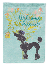 Load image into Gallery viewer, Welcome Friends Black Poodle Garden Flag – Teal Dog Yard Decor with Tree Illustration BB7615GF