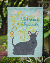 Load image into Gallery viewer, Welcome Friends Scottish Terrier Garden Flag – Teal Dog Yard Decor with Tree Illustration BB7616GF
