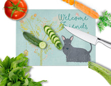 Load image into Gallery viewer, Welcome Friends Scottish Terrier Glass Cutting Boards – Durable, Decorative Kitchen Art Large BB7616LCB