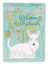 Load image into Gallery viewer, Welcome Friends White Scottish Terrier Garden Flag – Teal Dog Yard Decor with Tree Illustration BB7617GF