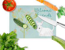 Load image into Gallery viewer, Welcome Friends White Scottish Terrier Glass Cutting Boards – Durable, Decorative Kitchen Art Large BB7617LCB