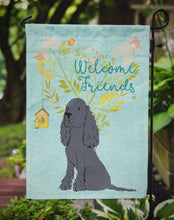 Load image into Gallery viewer, Welcome Friends Black Cocker Spaniel Garden Flag – Teal Dog Yard Decor with Tree Illustration BB7618GF