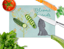 Load image into Gallery viewer, Welcome Friends Black Cocker Spaniel Glass Cutting Boards – Durable, Decorative Kitchen Art Large BB7618LCB