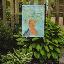 Load image into Gallery viewer, Welcome Friends Buff Cocker Spaniel Garden Flag – Teal Dog Yard Decor with Tree Illustration BB7619GF