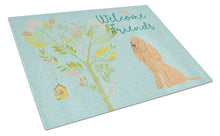 Load image into Gallery viewer, Welcome Friends Buff Cocker Spaniel Glass Cutting Boards – Durable, Decorative Kitchen Art Large BB7619LCB