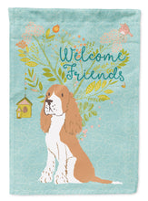 Load image into Gallery viewer, Welcome Friends Gold Springer Spaniel Garden Flag – Teal Dog Yard Decor with Tree Illustration BB7620GF